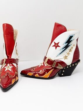 NEW Azalea Wang Channing Faux Vegan Leather Multi Color Western Booties Shoes 7